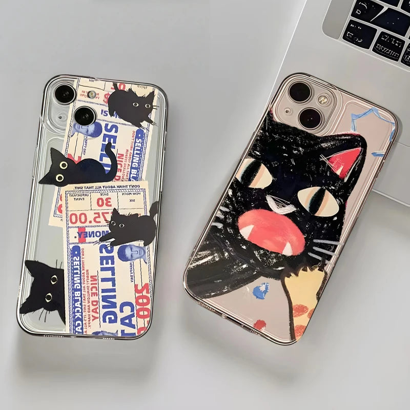 Funny Cat Phone Case – Shockproof Soft Transparent Cover for iPhone 16 / 15 / 14 Pro Max / Mini / Plus / 16E