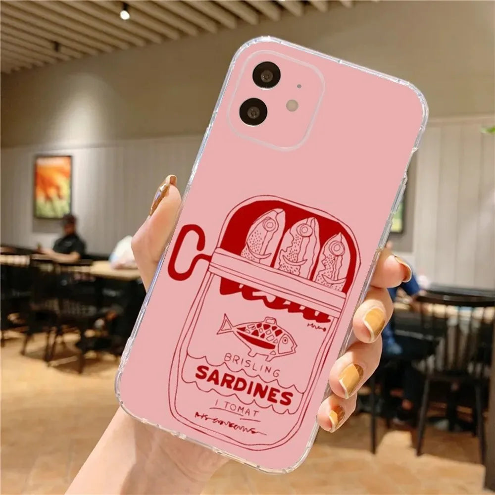 Sardines Phone Case – Shockproof Non-Slip Silicone Soft Cover for iPhone 16 / 15 / 14 Pro Max / Mini / Plus / 16E