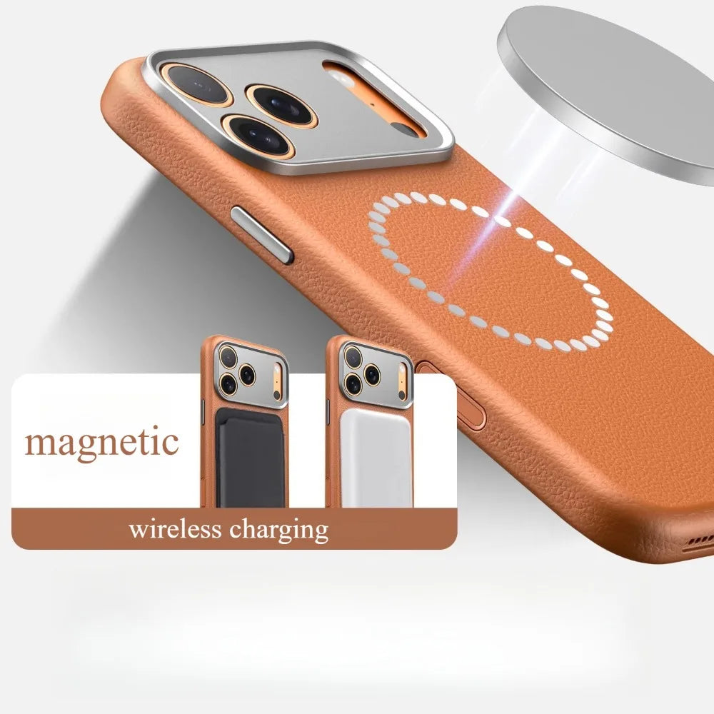 Balueus Genuine Leather Magnetic Phone Case for iPhone 17 Pro Max/16/15 – Original Cover with All-Inclusive Camera Lens Protection