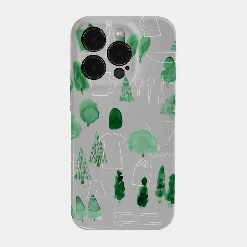 Grey Bottomed Trees & Tableware Acrylic Case – iPhone 17 Air / 16E / 15 Pro Max / 14 Plus / 13 / 12 Mini / 11 / Pro