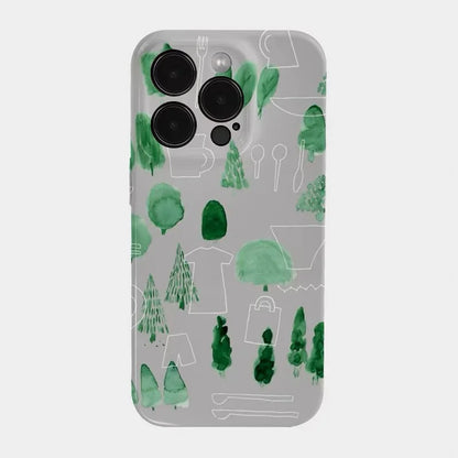 Grey Bottomed Trees & Tableware Acrylic Case – iPhone 17 Air / 16E / 15 Pro Max / 14 Plus / 13 / 12 Mini / 11 / Pro
