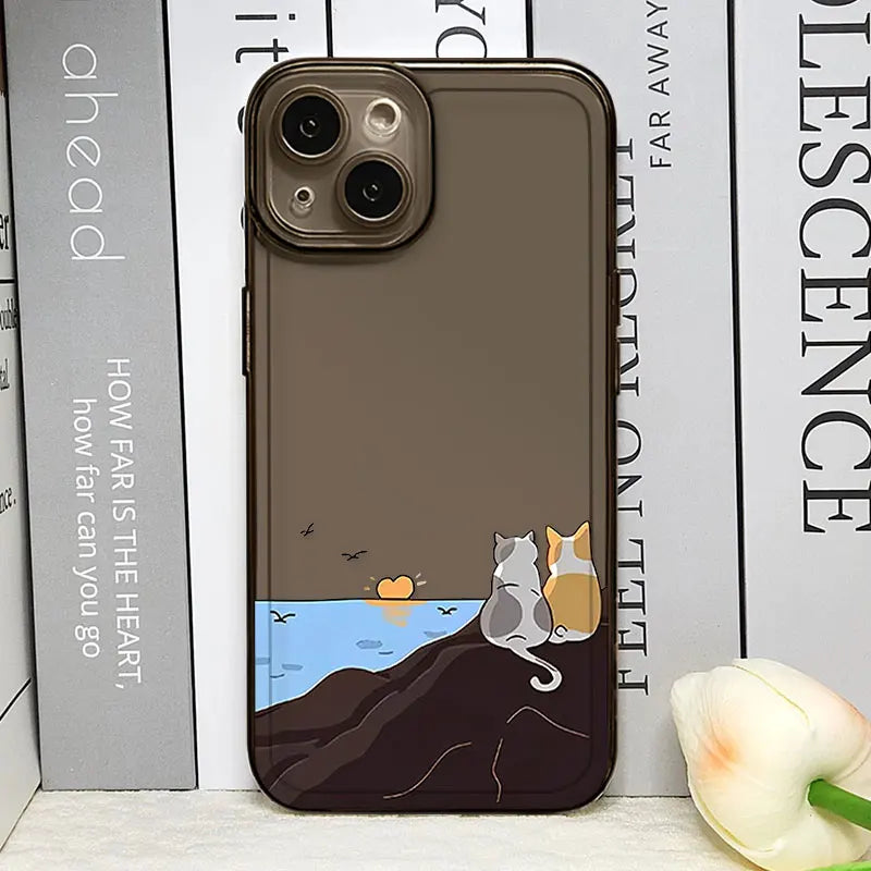 Cartoon Cat & Dog Couple Phone Case – Shockproof Non-Slip Cover for iPhone 16 / 15 / 14 Pro Max / Mini / Plus / 16E