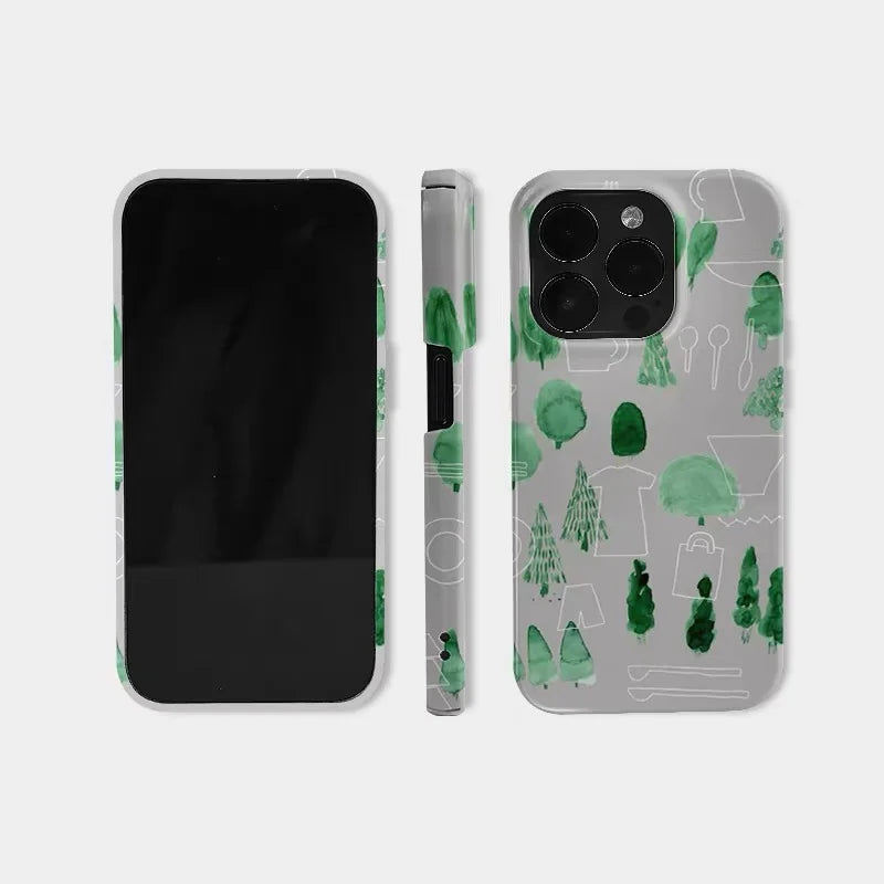 Grey Bottomed Trees & Tableware Acrylic Case – iPhone 17 Air / 16E / 15 Pro Max / 14 Plus / 13 / 12 Mini / 11 / Pro