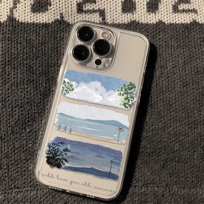 Summer Oil Painting Pattern Phone Case for iPhone 16/15/14/13 Pro Max Mini – Shockproof Protective Cover Fundas