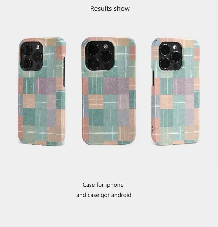 Mint Green Orange Patchwork Grid Case – iPhone 17 Air / 16E / 15 Pro Max / 14 Plus / 13 / 12 Mini / 11 / 16 Plus