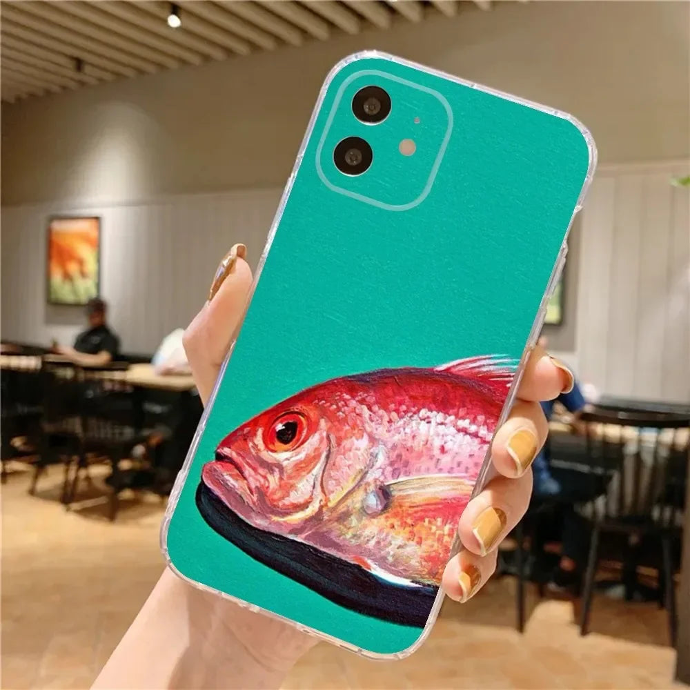 Sardines Phone Case – Shockproof Non-Slip Silicone Soft Cover for iPhone 16 / 15 / 14 Pro Max / Mini / Plus / 16E