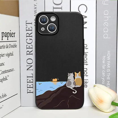 Cartoon Cat & Dog Couple Phone Case – Shockproof Non-Slip Cover for iPhone 16 / 15 / 14 Pro Max / Mini / Plus / 16E