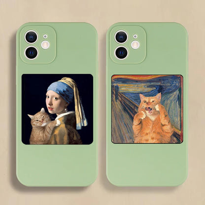 Famous Painting Cat Phone Case for iPhone 16/15/14/13/16E – Shockproof Non-Slip Soft Cover