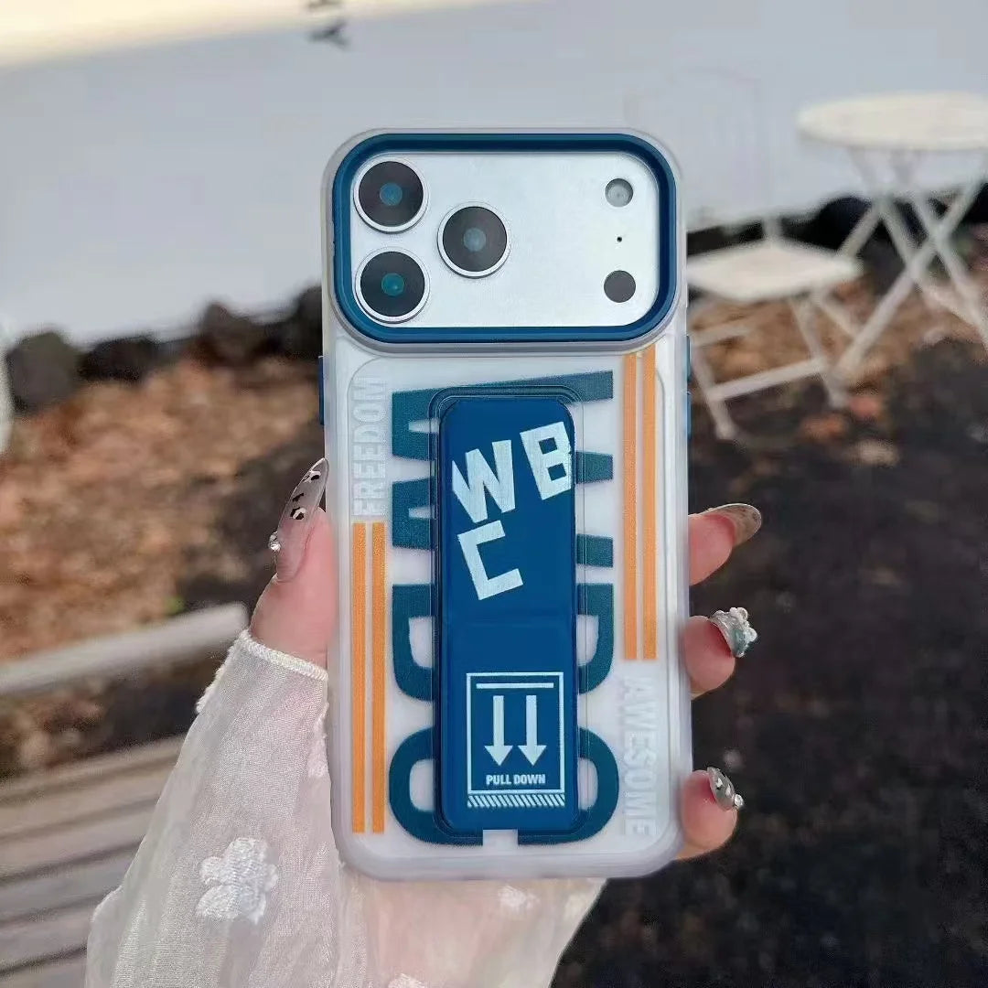 Luxury WBC Style Pull Strap Bracket Case – iPhone 17 / 17 Air / 16 / 15 / 14 / 13 Pro Max