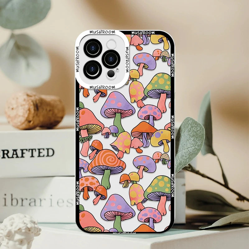 Cartoon Colorful Mushroom Phone Case for iPhone 16/15/14/16E – Shockproof Soft TPU Cover Fundas
