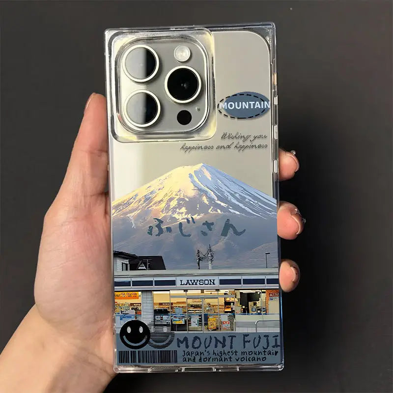 Convenience Store Fuji Snow Mountain iPhone Case – Transparent Hard Cover for iPhone 16 / 15 / 14 / 13 / 12 / 11 Pro Max / Plus