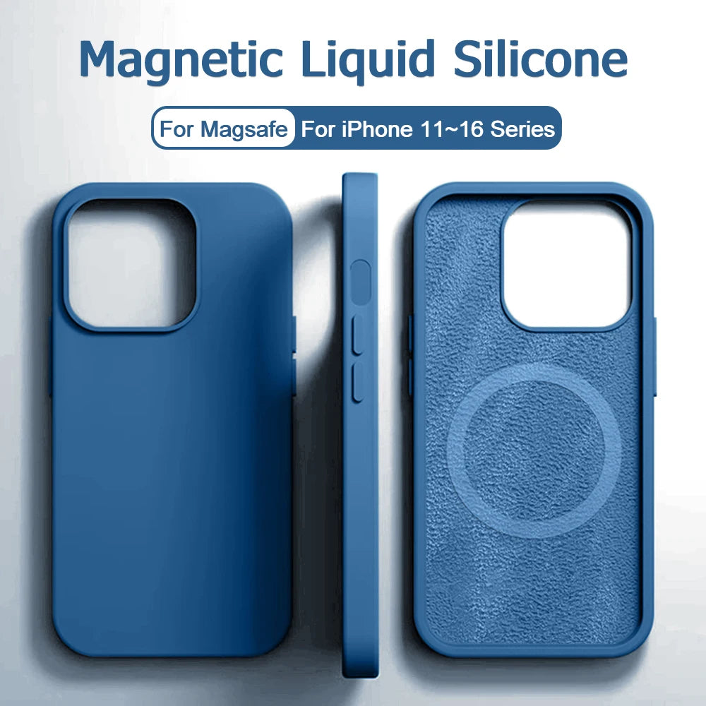 Magnetic Liquid Silicone Shockproof Case for iPhone 16/15 – MagSafe Wireless Charging Cover