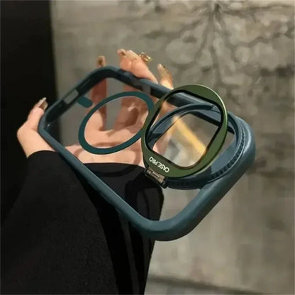 Camera Lens Protection Flip Bracket MagSafe Case – Transparent Magnetic Stand Cover for iPhone 14 / 15 / 16 / 17 Pro Max