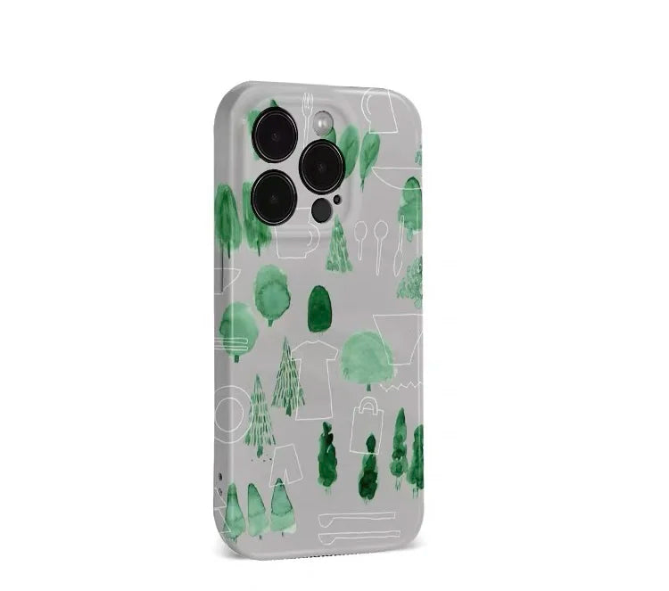 Grey Bottomed Trees & Tableware Acrylic Case – iPhone 17 Air / 16E / 15 Pro Max / 14 Plus / 13 / 12 Mini / 11 / Pro