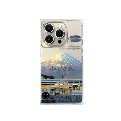 Convenience Store Fuji Snow Mountain iPhone Case – Transparent Hard Cover for iPhone 16 / 15 / 14 / 13 / 12 / 11 Pro Max / Plus