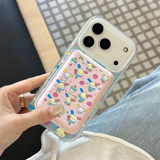 Cute Flower Rabbit Magnetic Stand Case – For iPhone 17 Pro / 16 / 15 / 14 Pro Max – MagSafe Card Holder with Chain