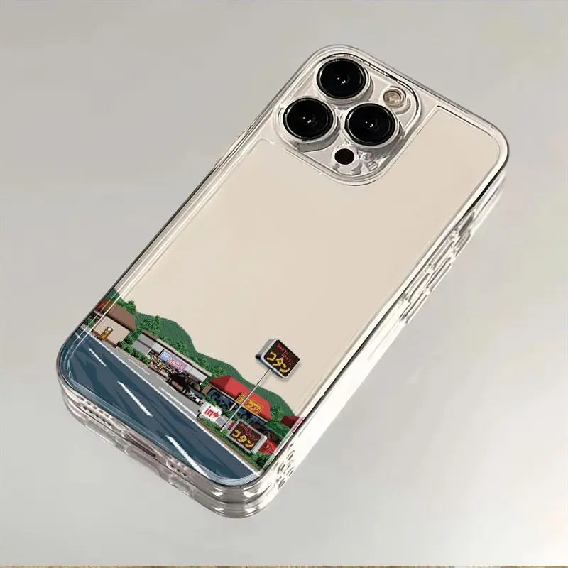 Dashed Road Sign Transparent Phone Case for iPhone 16/15/14/13 Pro 16E – Clear Silica Gel Protective Cover