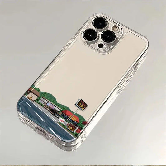 Dashed Road Sign Transparent Phone Case for iPhone 16/15/14/13 Pro 16E – Clear Silica Gel Protective Cover