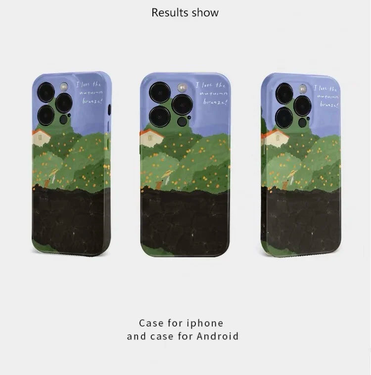 Green Velvet Mountains Illustration Case – iPhone 17 Air / 16E / 15 Pro Max / 14 Plus / 13 / 12 Mini / 11