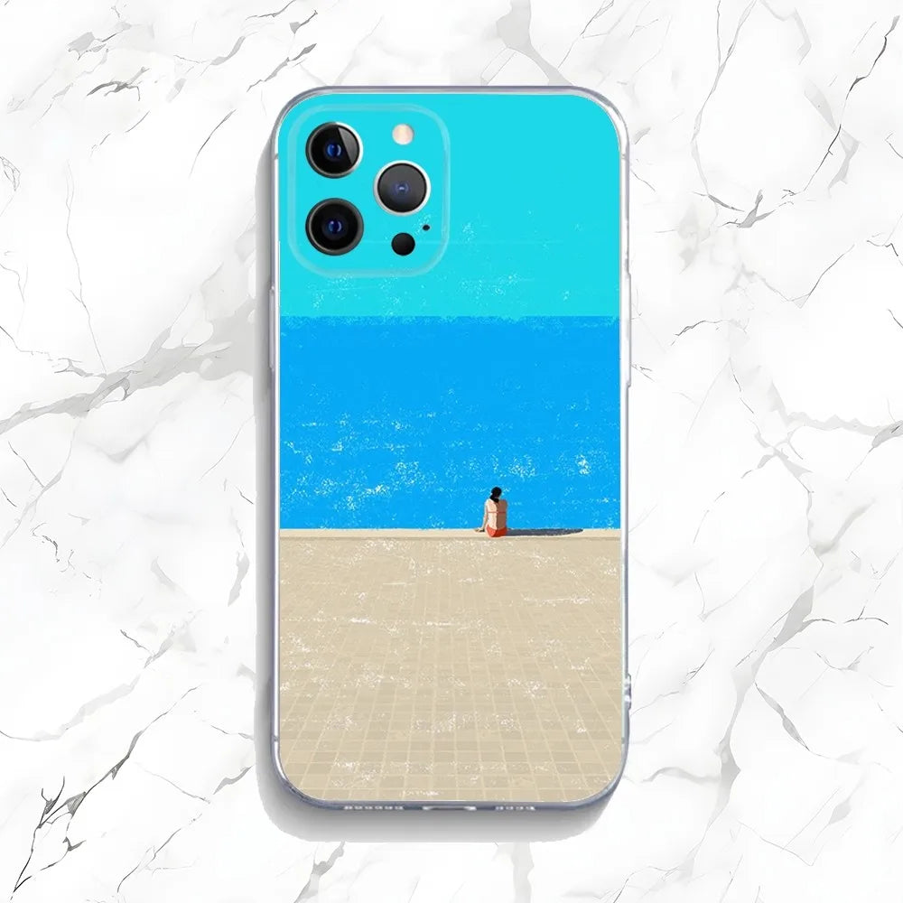 Artistic Seaside Landscape Phone Case for iPhone 16/15/14 Pro Max Plus 16E – Shockproof Non-Slip Protective Cover