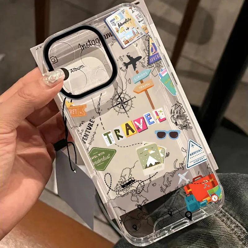 Airplane Bus Travel Route Phone Case for iPhone 16/15/14 – Shockproof Transparent Cover
