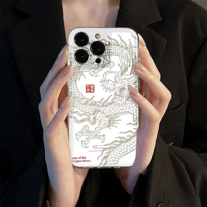 Hollow Tiger & Dragon iPhone Case – Transparent Shockproof Cover for iPhone 16 / 15 / 14 / 13 / 12 / 11 Pro Max / Mini