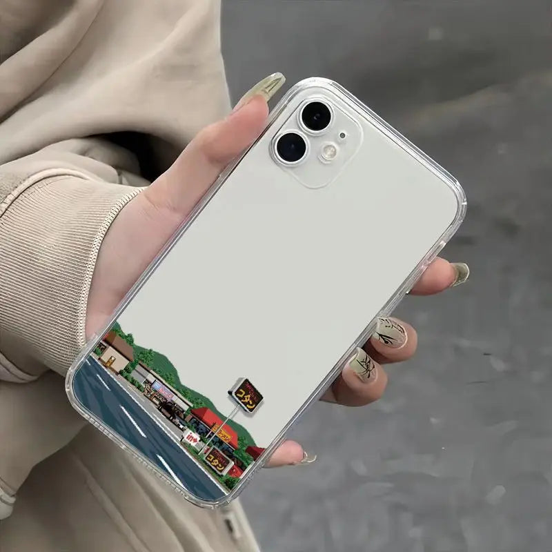 Dashed Road Sign Transparent Phone Case for iPhone 16/15/14/13 Pro 16E – Clear Silica Gel Protective Cover