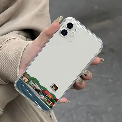 Dashed Road Sign Transparent Phone Case for iPhone 16/15/14/13 Pro 16E – Clear Silica Gel Protective Cover