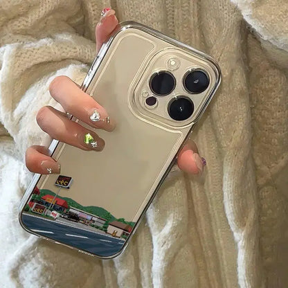 Dashed Road Sign Transparent Phone Case for iPhone 16/15/14/13 Pro 16E – Clear Silica Gel Protective Cover