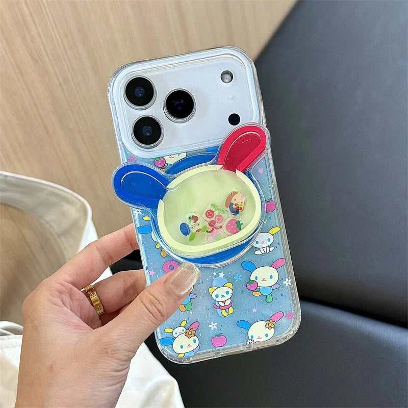 Cute Flower Rabbit Magnetic Stand Case – For iPhone 17 Pro / 16 / 15 / 14 Pro Max – MagSafe Card Holder with Chain