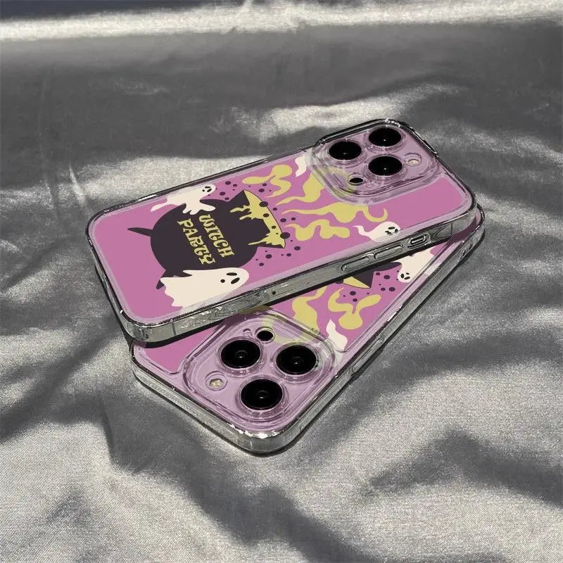 Witch Party Printed iPhone Case – Transparent Shockproof Cover for iPhone 17 / 16 / 15 / 14 / 13 / 12 / 11 Pro Max / Plus / Mini