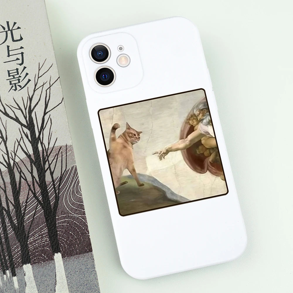 Famous Painting Cat Phone Case for iPhone 16/15/14/13/16E – Shockproof Non-Slip Soft Cover