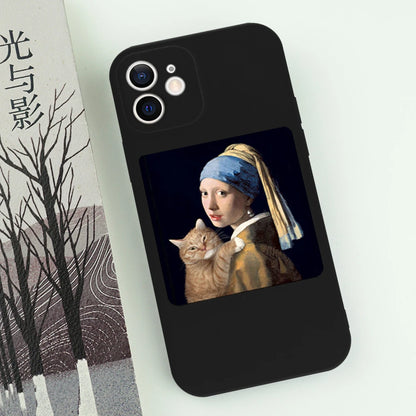 Famous Painting Cat Phone Case for iPhone 16/15/14/13/16E – Shockproof Non-Slip Soft Cover