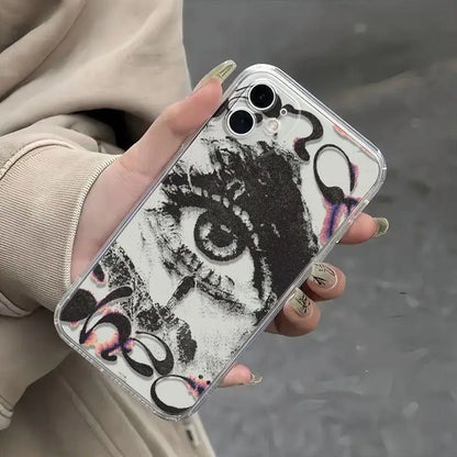Niche Eye Graffiti iPhone Case – Transparent Shockproof Cover for iPhone 16 / 15 / 14 / 13 / 12 / 11 Pro Max / Mini / Plus