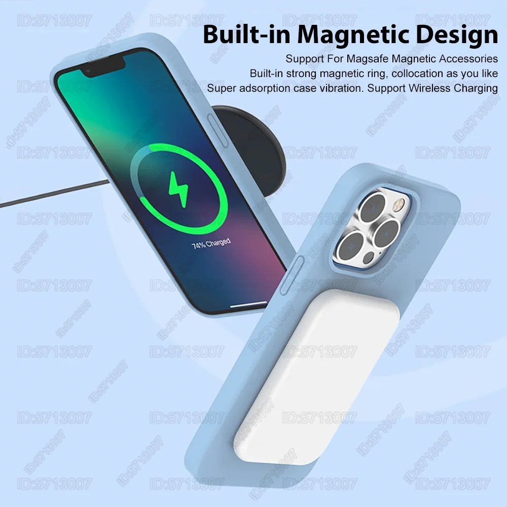 Magnetic Liquid Silicone Shockproof Case for iPhone 16/15 – MagSafe Wireless Charging Cover