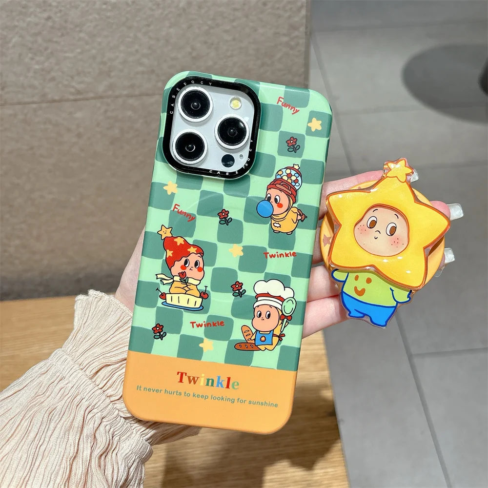 Fashion Plaid Funny Cartoon Star MagSafe Stand Phone Case – For iPhone 17 / 16 Pro / 15 Pro Max / 14 / 13