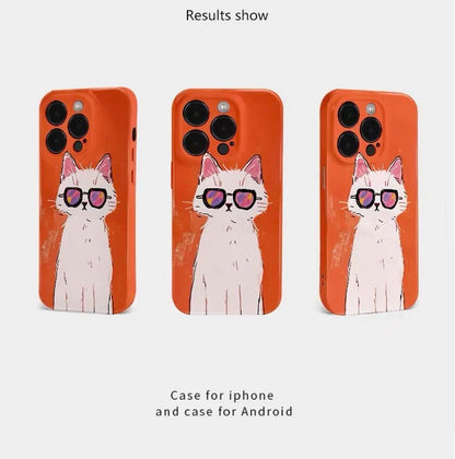 Ins Orange Cool Glasses Cat Case – iPhone 17 Air / 16E / 15 Pro Max / 14 Plus / 13 / 12 Mini / 11 / 16 Plus