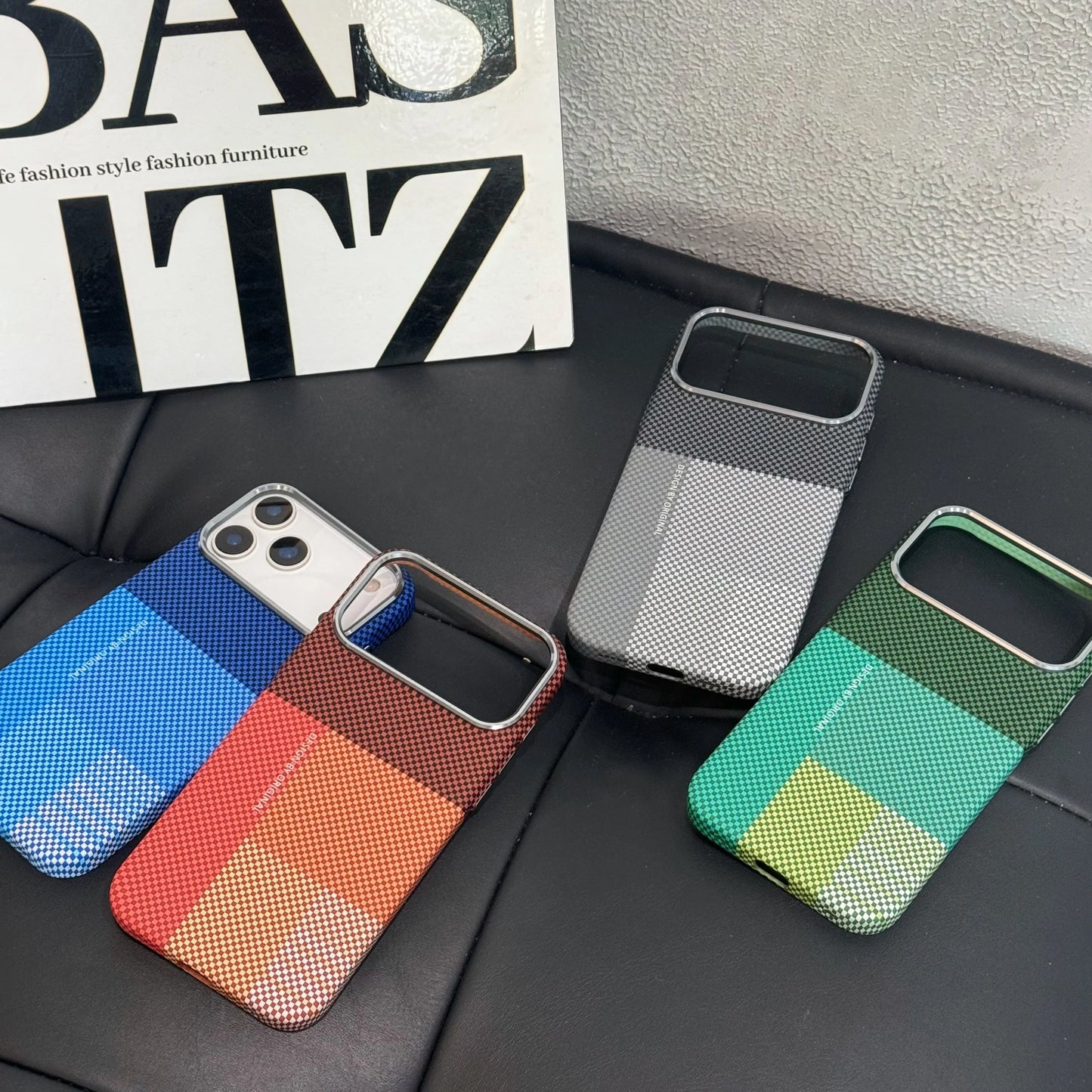 Slim Carbon Fiber Texture Massif Case for iPhone 17/16/15/14 Pro Max – Wireless Charging Compatible Hard PC Cover with Alloy Lens Protection