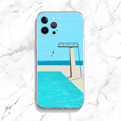 Artistic Seaside Landscape Phone Case for iPhone 16/15/14 Pro Max Plus 16E – Shockproof Non-Slip Protective Cover