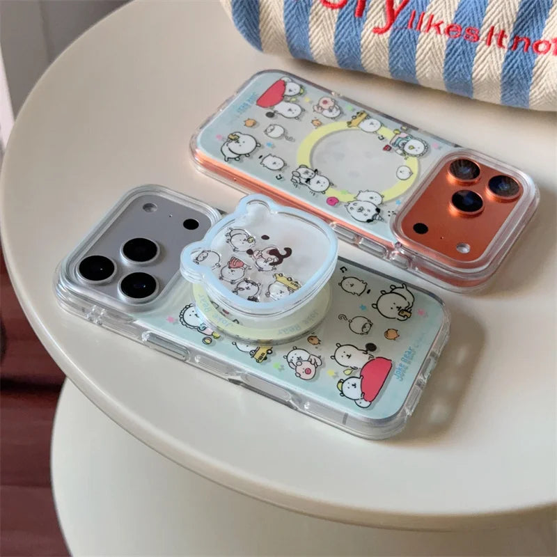Funny Cute Bear Magnetic Phone Case with MagSafe Stand – Shockproof Kawaii Bracket Cover for iPhone 17 Pro / 16 Pro Max / 15 / 14