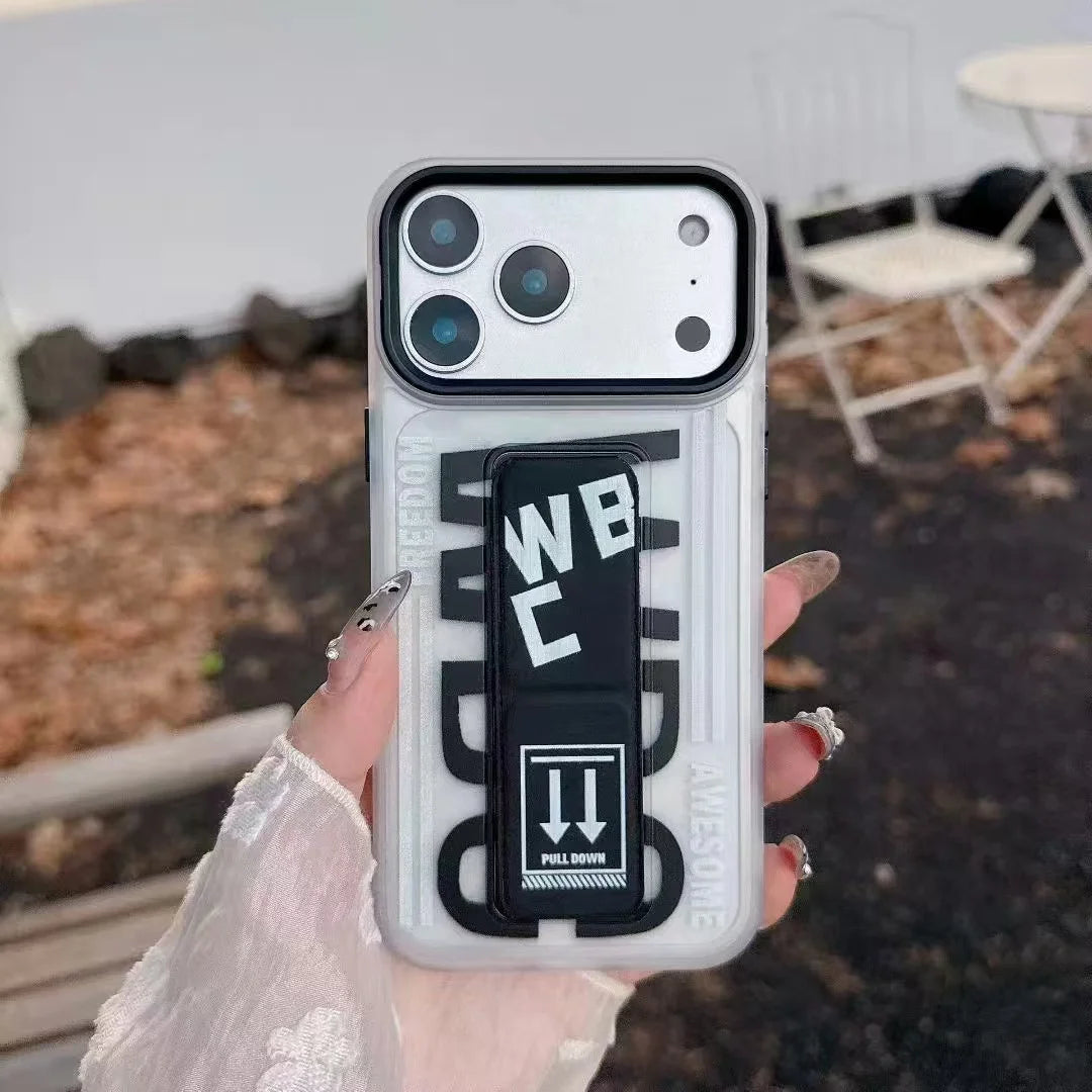 Luxury WBC Style Pull Strap Bracket Case – iPhone 17 / 17 Air / 16 / 15 / 14 / 13 Pro Max