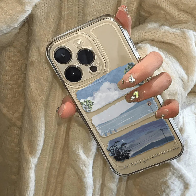 Summer Oil Painting Pattern Phone Case for iPhone 16/15/14/13 Pro Max Mini – Shockproof Protective Cover Fundas