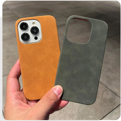 Luxury Suede Leather Phone Case – Matte Silicone Soft Shockproof Cover for iPhone 16 / 15 Pro Max / Plus / 14 / 13 / 12 / 11