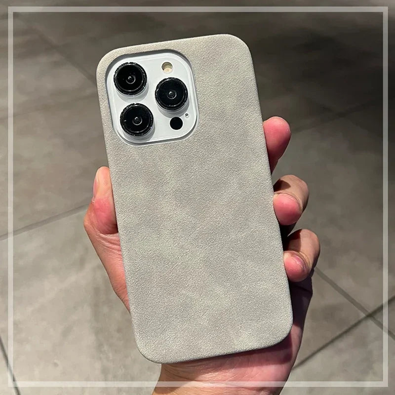 Luxury Suede Leather Phone Case – Matte Silicone Soft Shockproof Cover for iPhone 16 / 15 Pro Max / Plus / 14 / 13 / 12 / 11