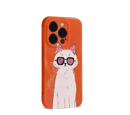 Ins Orange Cool Glasses Cat Case – iPhone 17 Air / 16E / 15 Pro Max / 14 Plus / 13 / 12 Mini / 11 / 16 Plus