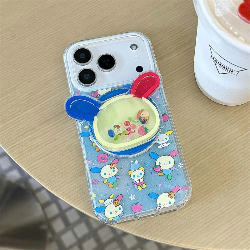 Cute Flower Rabbit Magnetic Stand Case – For iPhone 17 Pro / 16 / 15 / 14 Pro Max – MagSafe Card Holder with Chain