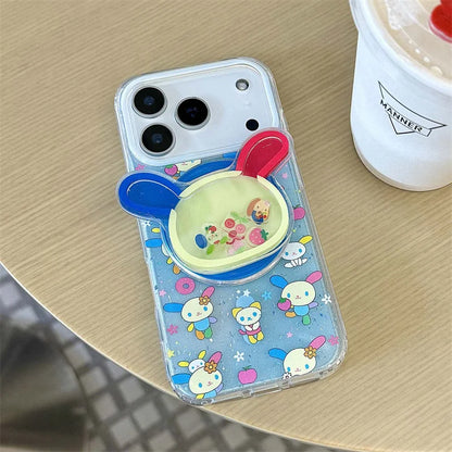 Cute Flower Rabbit Magnetic Stand Case – For iPhone 17 Pro / 16 / 15 / 14 Pro Max – MagSafe Card Holder with Chain