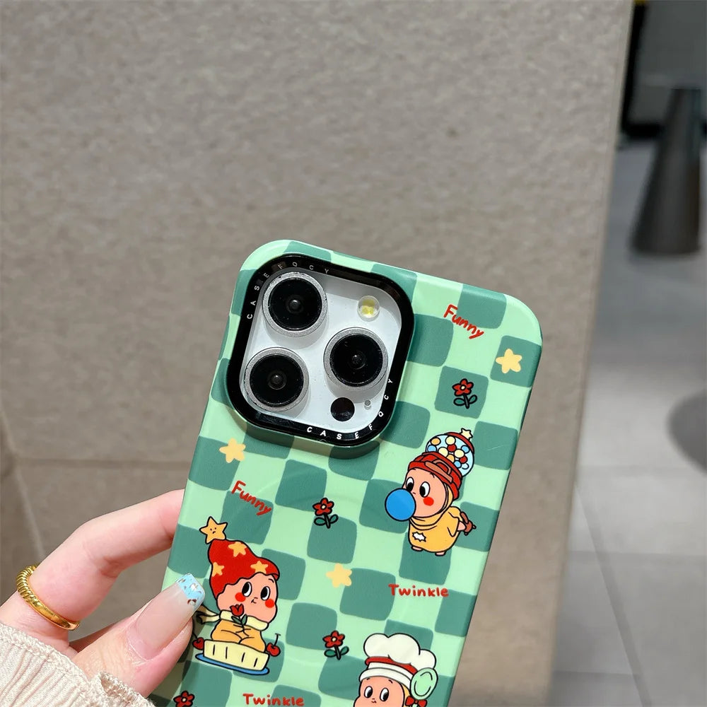 Fashion Plaid Funny Cartoon Star MagSafe Stand Phone Case – For iPhone 17 / 16 Pro / 15 Pro Max / 14 / 13