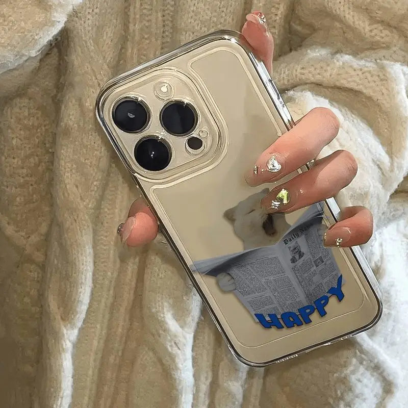 Funny Yawning Newspaper Cat Clear Phone Case for iPhone 16/15/14 Pro Max 16E – Soft Silica Protective Cover