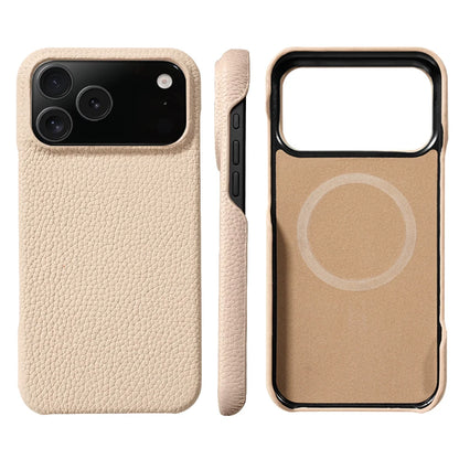 MagSafe Leather Case for iPhone 17 Pro Max/17 Air/16/15 – Luxury Lychee Natural Cowhide Magnetic Back Cover